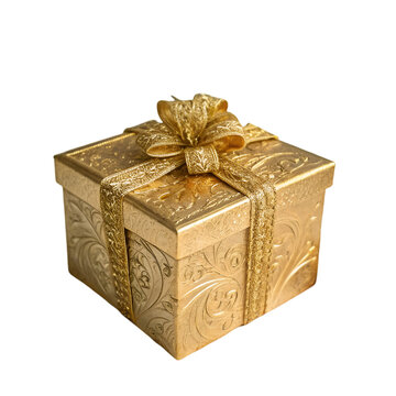 A Gold Gift Box with Elegant Ribbon: Perfect for Holiday Presentations isolated on transparent background