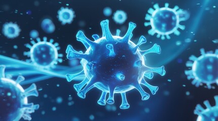 Blue Virus Cells in Microscopic View, High-Resolution Artwork