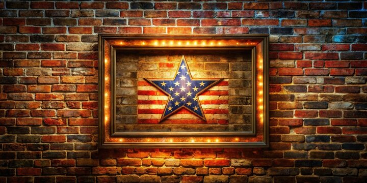Glowing Patriotism: Urban Exploration Brick Wall Star Spangled Banner Frame Photography