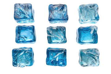 Naklejka premium light blue Nine Individual Square Ice Cubes Isolated on white background PNG