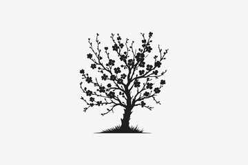 Obraz premium minimalist silhouette of cherry blossom tree in black and white