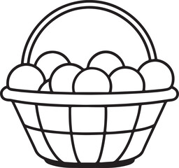 basket of eggs line art, black outline, vector and illustration, coloring book page line art drawing