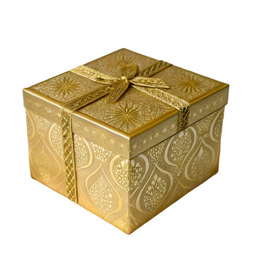 Luxury Gold Gift Box: Elegant Present Packaging Design isolated on transparent background