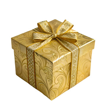 Gold Gift Box with Bow: Perfect Present Image isolated on transparent background