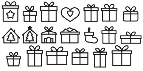 set of gift, box, present, surprise, christmas gift icon outline silhouette	
