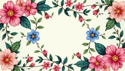 Symmetrical floral motif in a square grid, pastel tones , floral, subtle, geometric