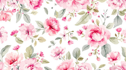 Seamless watercolor flowers pattern. Hand painted flowers of different colors, Flowers for design