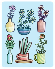Funny simple indoor plant cartoon illustration collection