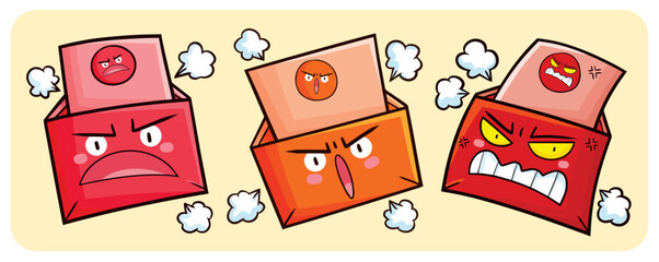 Cute envelope cartoon character getting angry illustration set