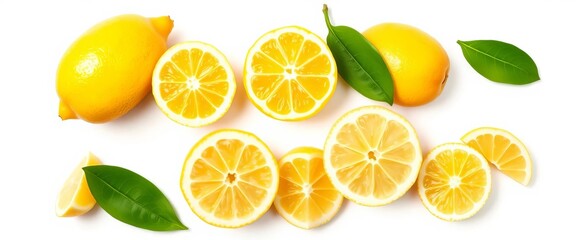 Fototapeta premium Vector illustration of whole, halved, sliced, and chopped lemons isolated on white background , cut, clipart