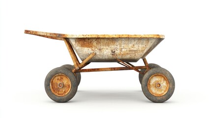 Rusty wheelbarrow on white background