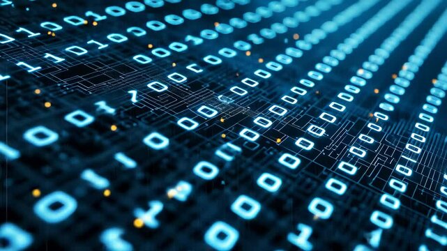 Abstract Digital Background with Blue Light and Binary Code Patterns