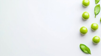 Green peas, leaves, on white background