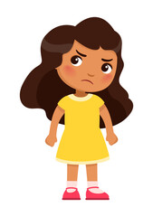 Little girl with dark skin. Frowning dissatisfied child. Concept of disappointment, resentment or jealousy.
Cute cartoon character