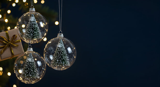 Elegant Christmas Ornaments Dark Background Festive Holiday Decorations