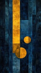 Painting of a yellow and blue abstract painting with a black background vertical background