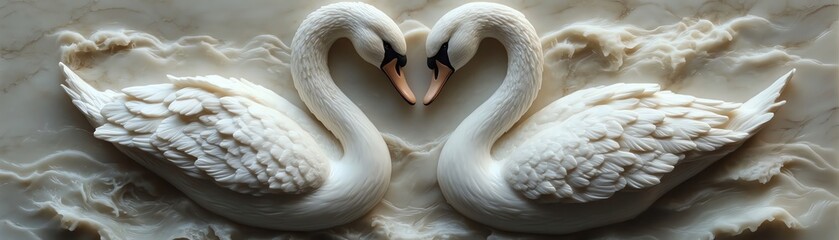 Obraz premium Elegant swan couple forming heart with necks white sculpted wall art centered composition