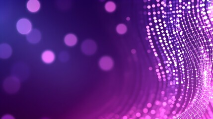 Abstract purple and pink background with glowing dots forming a wavy pattern and bokeh effect
