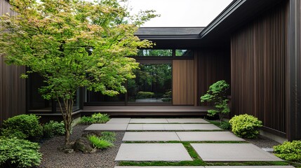 Serene minimalist japanese backyard design tranquil residence landscape photography natural harmony aesthetic viewpoint