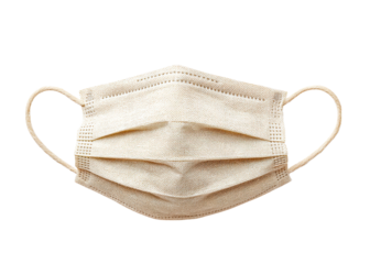 Close-Up View of Beige Surgical Face Mask Isolated on White Background for Health and Safety Use