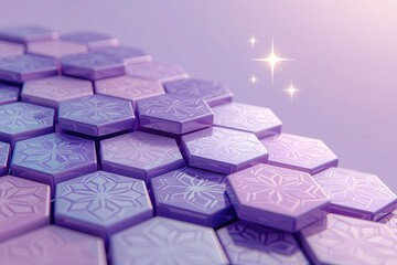 Lavender Hexagonal Tiles with Floral Pattern and Sparkles on a Pastel Background