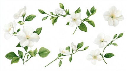 Obraz premium Elegant Floral Elements on White Background for Design Projects
