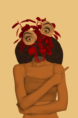 Creative composite sketch design artwork collage of young lady finger point plant head nature...
