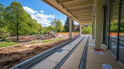 Fototapeta premium Hollow floor panels perfectly fitted across steel support beams
