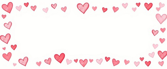 Whimsical hand-drawn heart frames in light pink pastel, coquette style; perfect for Valentine's Day, pretty, retro