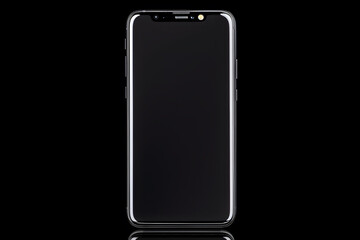A black smartphone on a black backdrop mock up