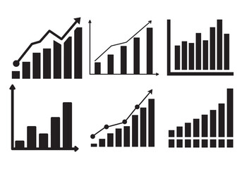 Growing graphic icon set. . Statistics and analytics vector icon. Statistic and data, charts diagrams, money, down or up arrow. Vector illustration.