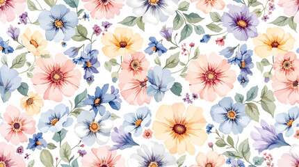 Flower background, Seamless summer pattern with watercolor flowers handmade.