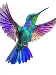 Obraz premium Vibrant Hummingbird in Flight Against White Background