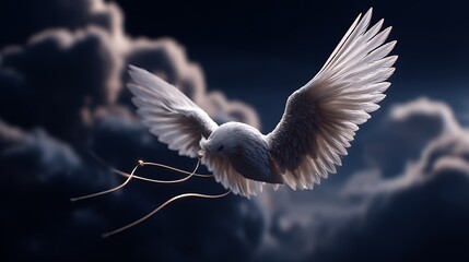 Obraz premium Magical clouds and glowing wings in a fantasy heaven with an enchanted portal and floating castle in a dreamy sky