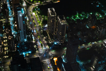 City aerial view night lights taipei taiwan asia busy street traffic