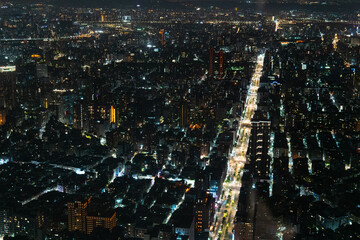 City aerial view night lights taipei taiwan asia busy street traffic