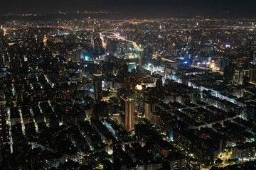 City aerial view night lights taipei taiwan asia busy street traffic