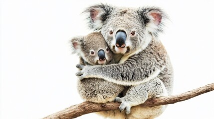 Obraz premium Tender Moment: Mother Koala Embracing Baby While Sitting