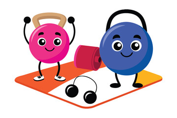 Personal Training Session with Exercise Mats, Kettlebells, Jump Ropes | Fun Friendly Flat Vector Art