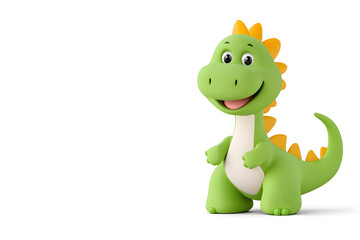 Obraz premium 3d green cute cartoon dinosaur with smile isolated on white background