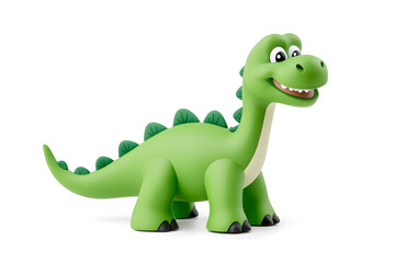 3d green cute cartoon dinosaur with smile isolated on white background