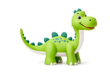 Obraz premium 3d green cute cartoon dinosaur with smile isolated on white background