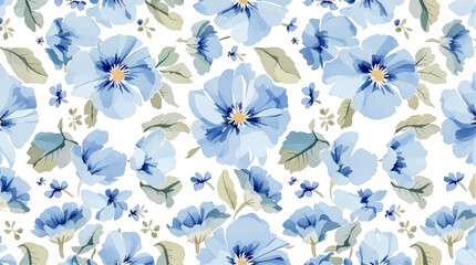 Seamless watercolor blue flowers pattern. Hand painted flowers of different blue. Flowers for design.