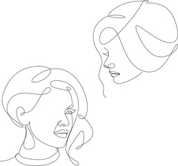 Set of abstract drawings of a woman's face. Line drawing. Cosmetics logo.