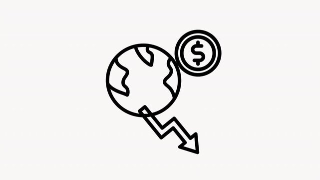 Economy downturn world with a dollar sign and an arrow pointing down new title economy downturn signals a downward trend for the global economy.
