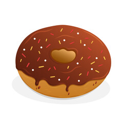 Delicious chocolate donut with colorful sprinkles on a white background