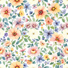 Seamless pattern with flowers and leaves. Hand drawn background. floral pattern for wallpaper or fabric. Flower rose. Botanic Tile.