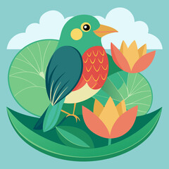 Download Bird Is Sitting On A Lotus Leaf  Silhouette Vector Illustration  Svg File For Design.