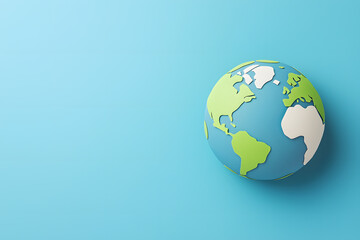 A paper-cut style illustration of the earth on a blue background with copy space for text