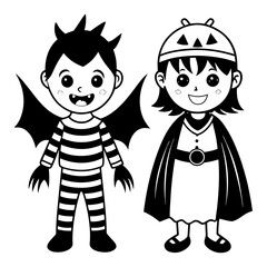 Download Funny And Cute Kids Vector Cartoon Character. Kids In Halloween Costumes. Vector Illustration. Svg File For Design.